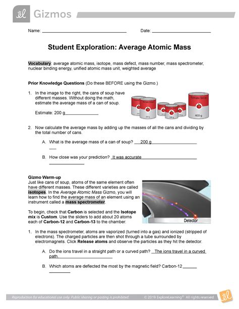 average atomic mass worksheet quizlet